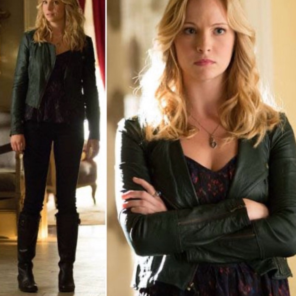 Caroline Forbes Kimchi Blue Dark Green Leather Jacket